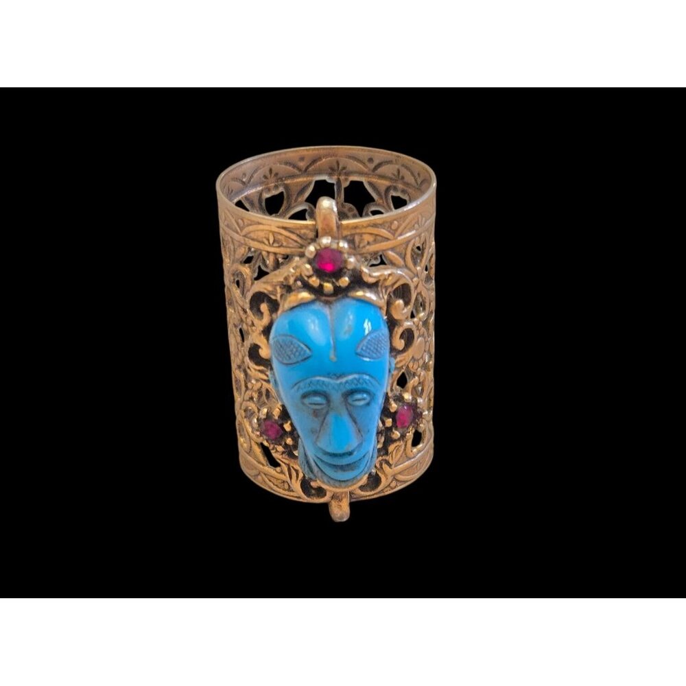 Vintage Filigree Tribal Mask Convertible Ring or Scarf Slide Ornate Statement Et